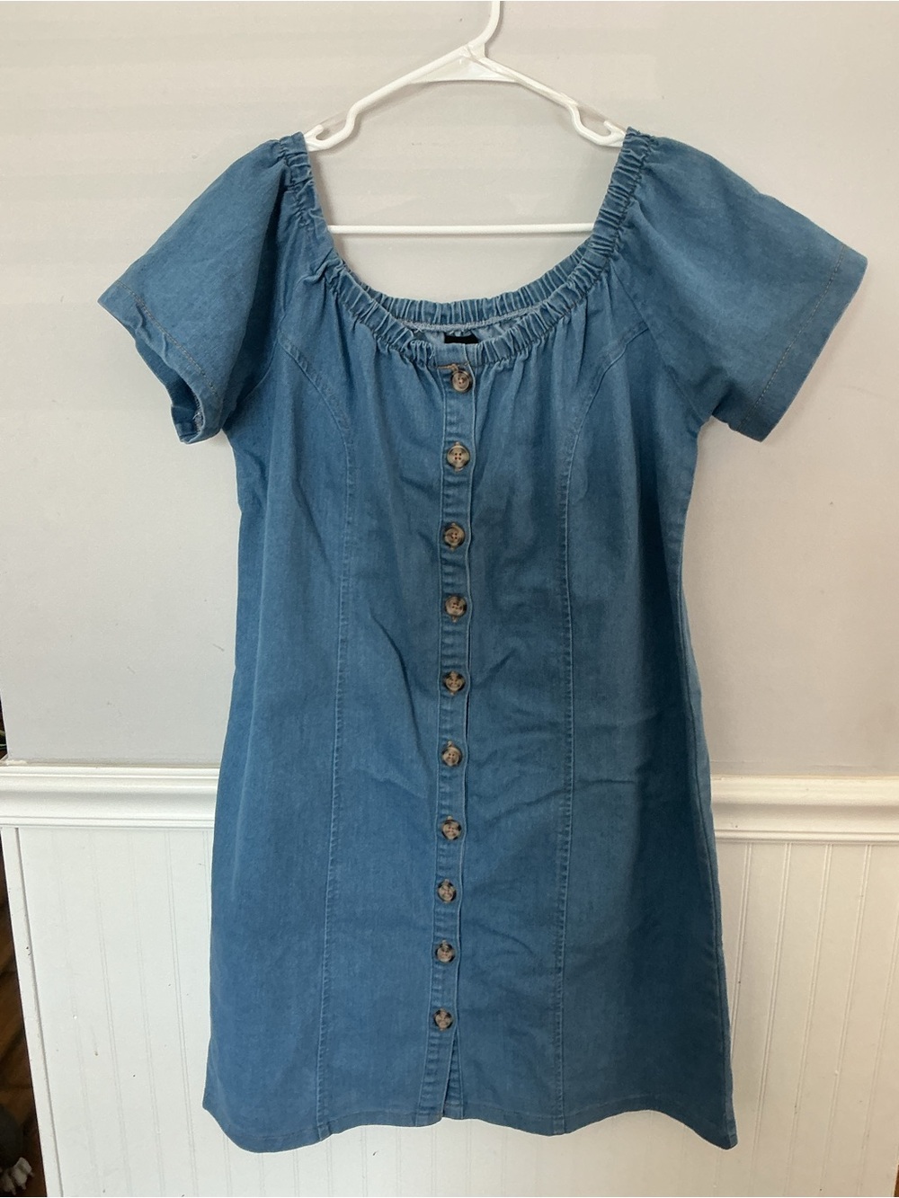 Love by Chelsey Denim Button-Front Off-Shoulder Dress - Blue
